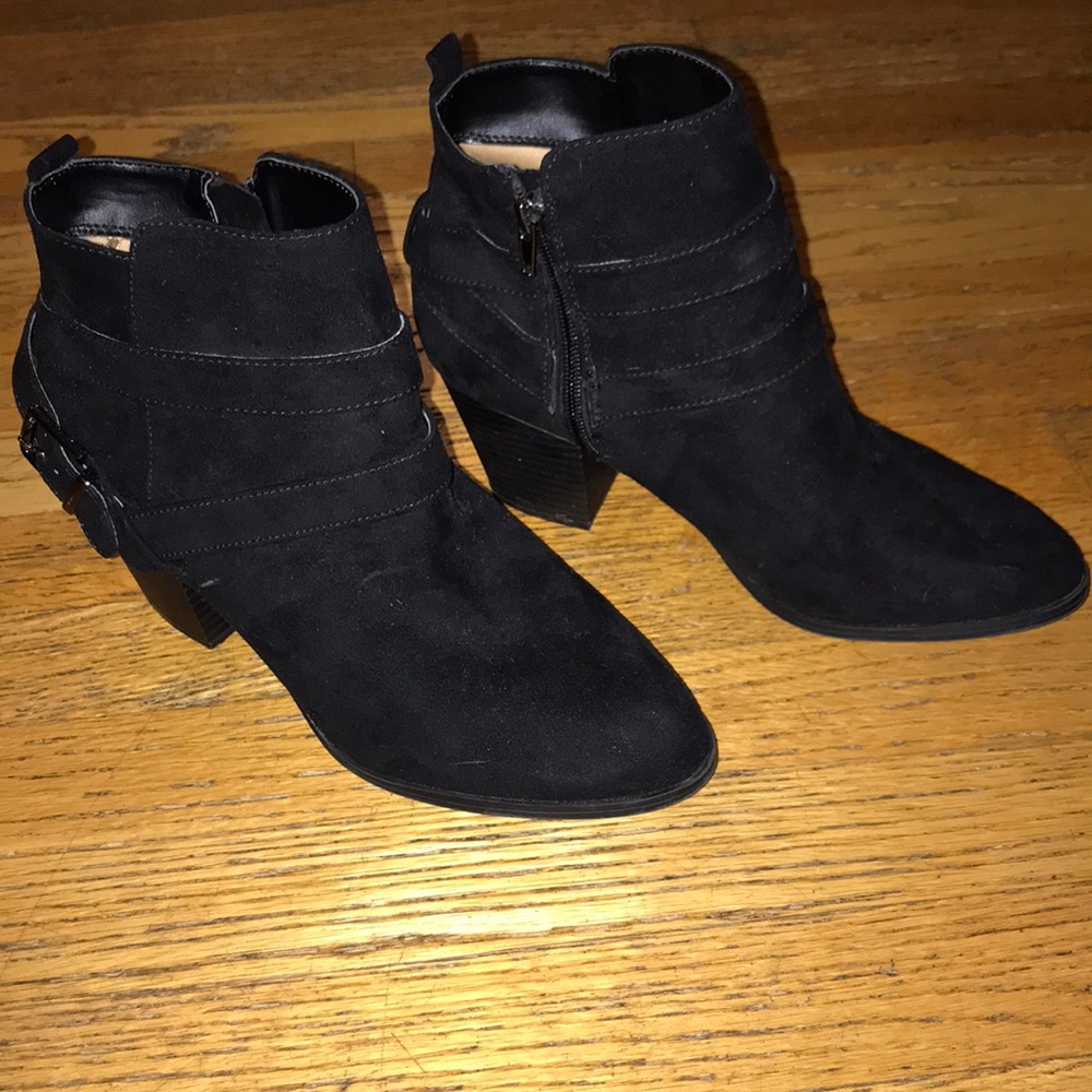 Black faux suede booties